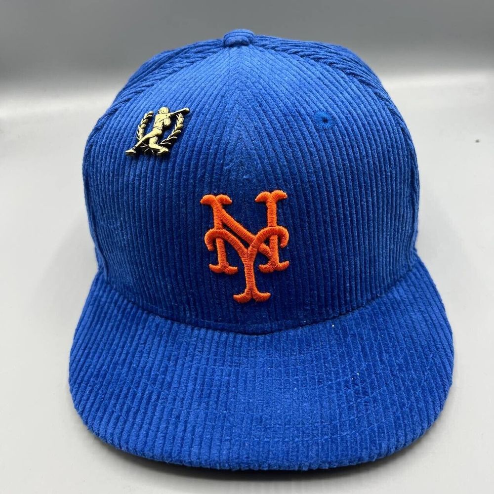 New York Mets Hat Men 7 1/2 Blue Corduroy 59Fifty New Era Fitted Cap New